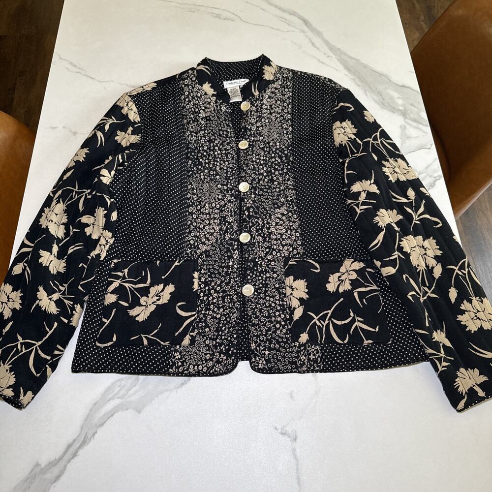 Coldwater Creek Lightweight Quilted Jacket Patchwork Print Button Front Boho M